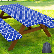 Smiry front view of full table and two bench covers showing neat fit and protection