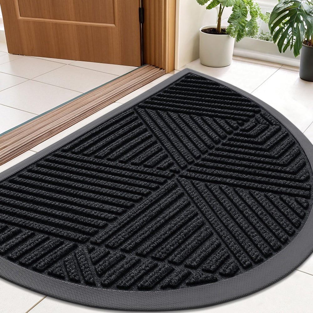 Smiry front view half circle doormat showing shape and clean curb appeal benefit