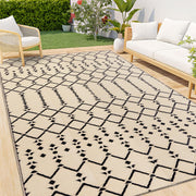 Smiry outdoor rug front view showing beige boho design and durable finish