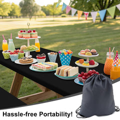 Smiry table in use at a picnic showing outdoor protection and easy cleanup