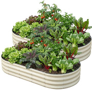 SnugNiture front view of white oval raised bed shows sturdy structure and curb appeal