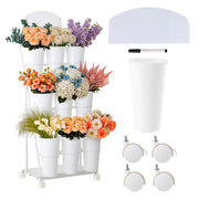 Soefpvnz front view of white flower cart showing neat display and organization