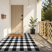 SofterCharm front view of black and white checkered rug showing pattern and size benefit