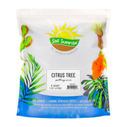 Soil Sunrise front packaging showing citrus potting mix, clear benefits for container trees