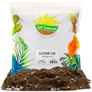 Soil Sunrise front packaging showing 8-quart elephant ear mix and clear benefits