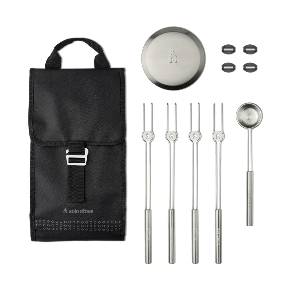 Solo Stove front view of full accessory pack showing organized tools and case for easy storage