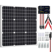 SOLPERK front view of 50W panel showing cells and weatherproof benefit