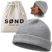 SØND sauna hat front view showing beanie shape and insulating benefit