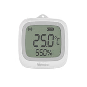 SONOFF sensor front LCD display showing live temperature and humidity readings