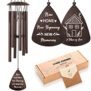 Soopau bronze wind chime front view showing full 32-inch length and bronze finish benefits ambiance