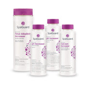 SpaGuard bundle front packaging showing all four balancer bottles and convenience