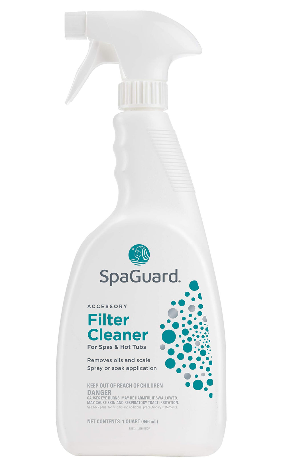 SpaGuard front label spray bottle showing clear instructions and quick-use benefit