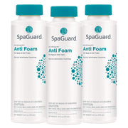SpaGuard front bottle showing label and size, fast foam control benefit