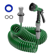 SPECILITE coil hose front view showing compact 50 ft length and fittings, easy storage benefit