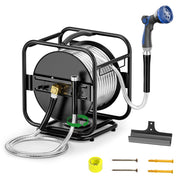 SPECILITE front view of metal reel showing sturdy frame and tidy hose storage benefit