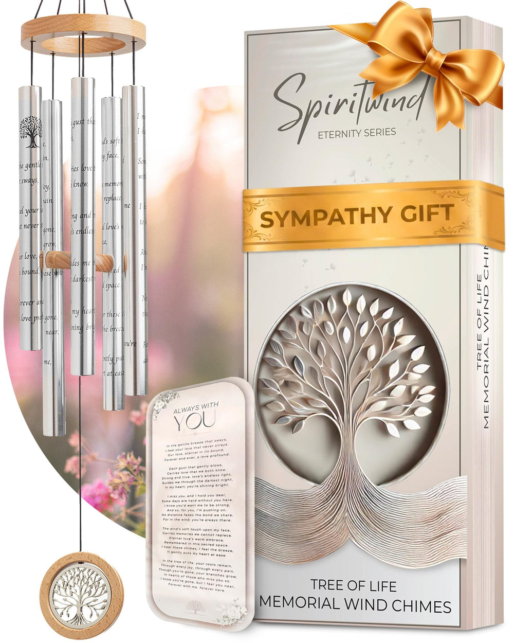 Spiritwind front view showing Tree of Life and graceful chime silhouette for comfort