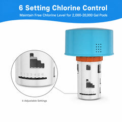 SplashNexus top closeup of six-position dial, enables precise chlorine release