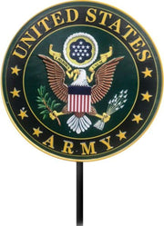 Spoontiques army garden stake front view showcasing colorful motif and curb appeal