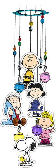 Spoontiques Peanuts wind chime front view hung on porch adding whimsical décor