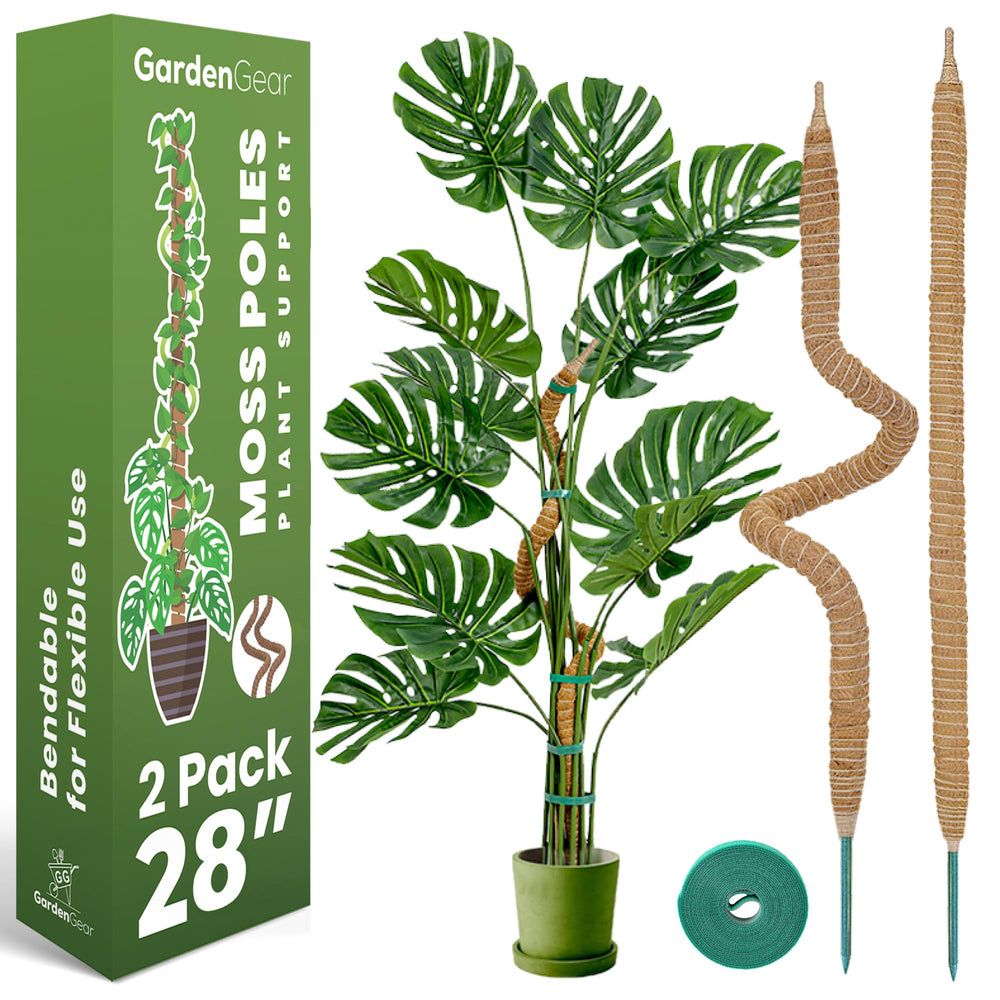 Sproot front view of the two 28-inch moss poles showing compact packaging and benefits