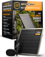SPYPOINT SPLB-22 front view showing compact solar-battery unit and tidy profile
