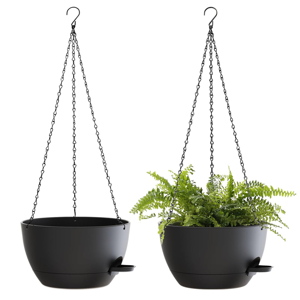 SQKH front view of 12-inch black hanging basket showing clean modern profile and durability