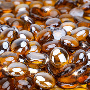Stanbroil front packaging of caramel luster fire glass beads, clear product view and weight