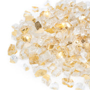 Stanbroil front packaging showing 10-pound bag of gold reflective fire glass, easy upgrade benefit