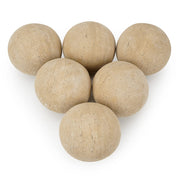 Stanbroil front view of six beige ceramic fireplace balls showing neat uniform set and benefits