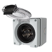 STARELO front view inlet box showing weatherproof lid and secure fit