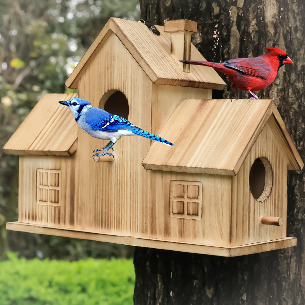 STARSWR front view showing three entrances and decorative wood exterior for easy bird access