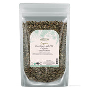 Starwest Botanicals front pouch showing organic comfrey leaf and clear labeling benefits clarity