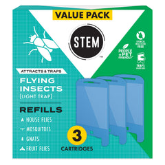 STEM front packaging showing three refill cartridges and product branding for convenience