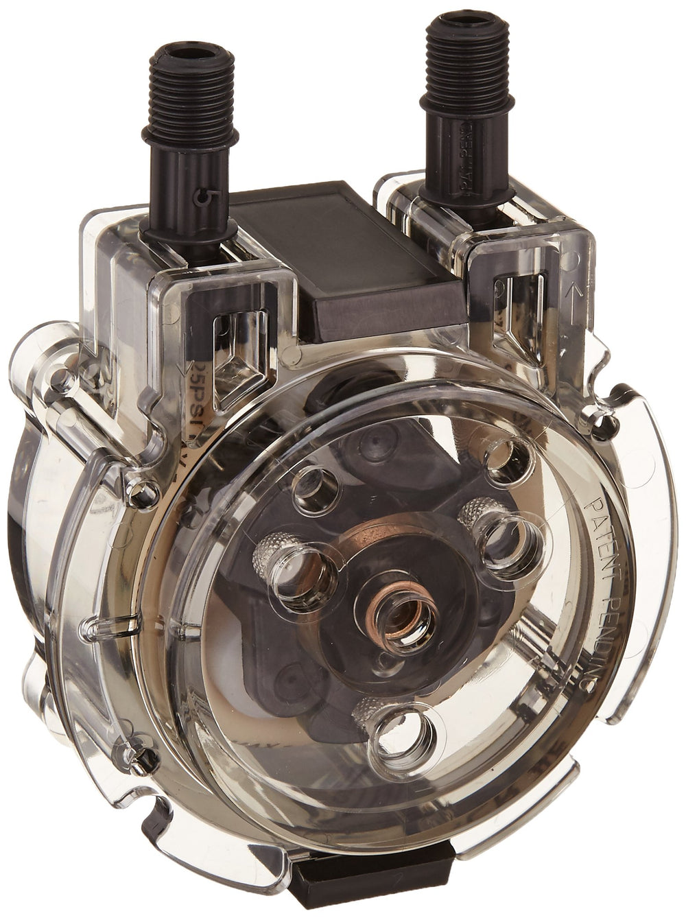 Stenner Pump Company QP255-1 front view showing mounting and connections, ensures easy replacement