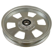 Stens flat idler front view showing pulley face and bolt hole, ensures proper belt guidance