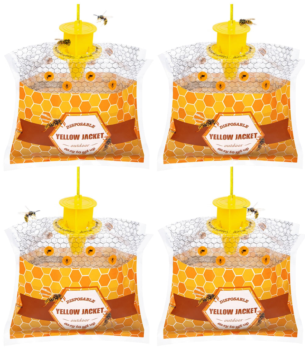 Stingmon front packaging showing four yellow disposable traps and ties, effective outdoor protection