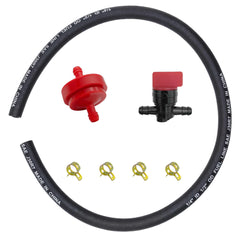 Strongthium kit overview showing hose, valve, filter and clamps for quick replacement
