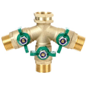 STYDDI front view of brass splitter showing three outlets and benefits durable flow
