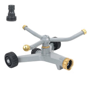 STYDDI front view of metal rotating sprinkler showing sturdy build and coverage