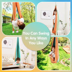 SUCHDECO child curled inside swing, demonstrates calming, hug-like sensory support