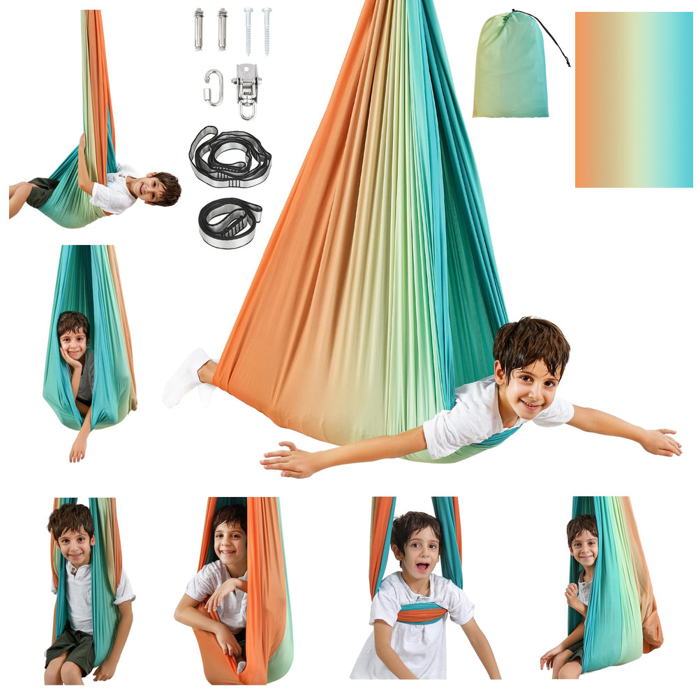 SUCHDECO front view of sensory swing showing shape and entrance, promotes cozy containment
