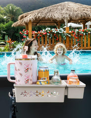 SUMMERBUDDY cup holder detail holding a tumbler to prevent spills while swimming