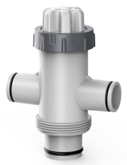 SUMMERBUDDY front view of split plunger valve showing dual outlets and benefit of space saving