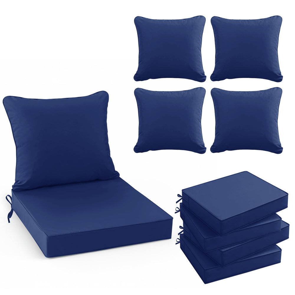 Summsun front view of four navy cushions showing tidy set and cohesive look