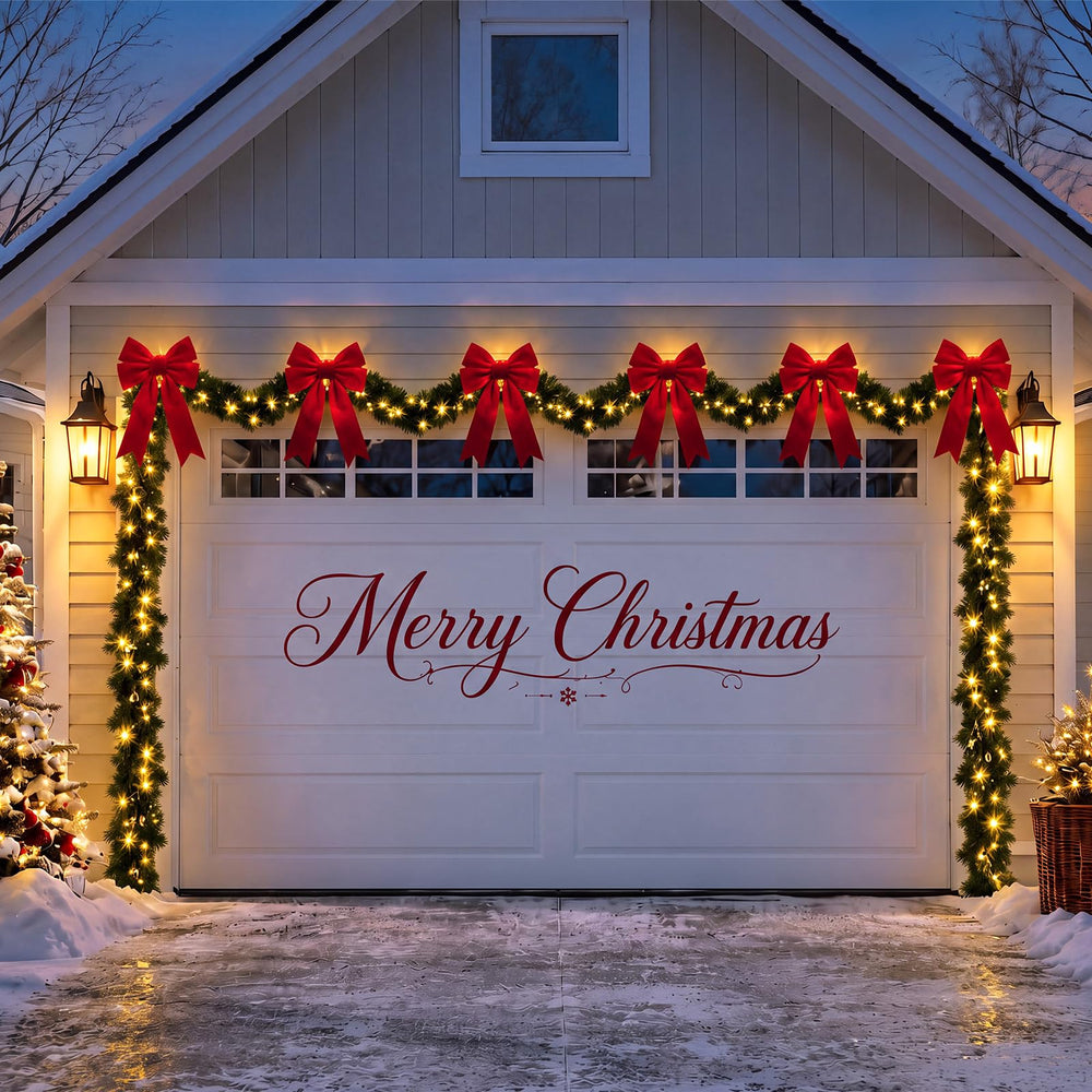 Suncalla front view on garage showing full festive transformation and curb appeal