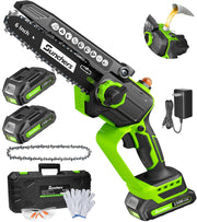 sunchers mini chainsaw front angle showing compact body and ergonomic grip for easy handling