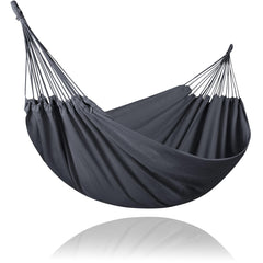 SUNCREAT front view of dark gray hammock showing full bed and loops for two people comfort