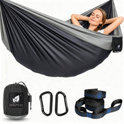 SUNCREAT hammock front view showing full suspension and portability benefit