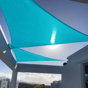 SUNNY GUARD triangle shade sail front view showing full coverage benefit