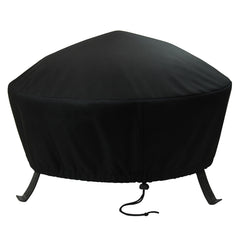 Sunnydaze front view of black round cover protecting fire pit outdoors